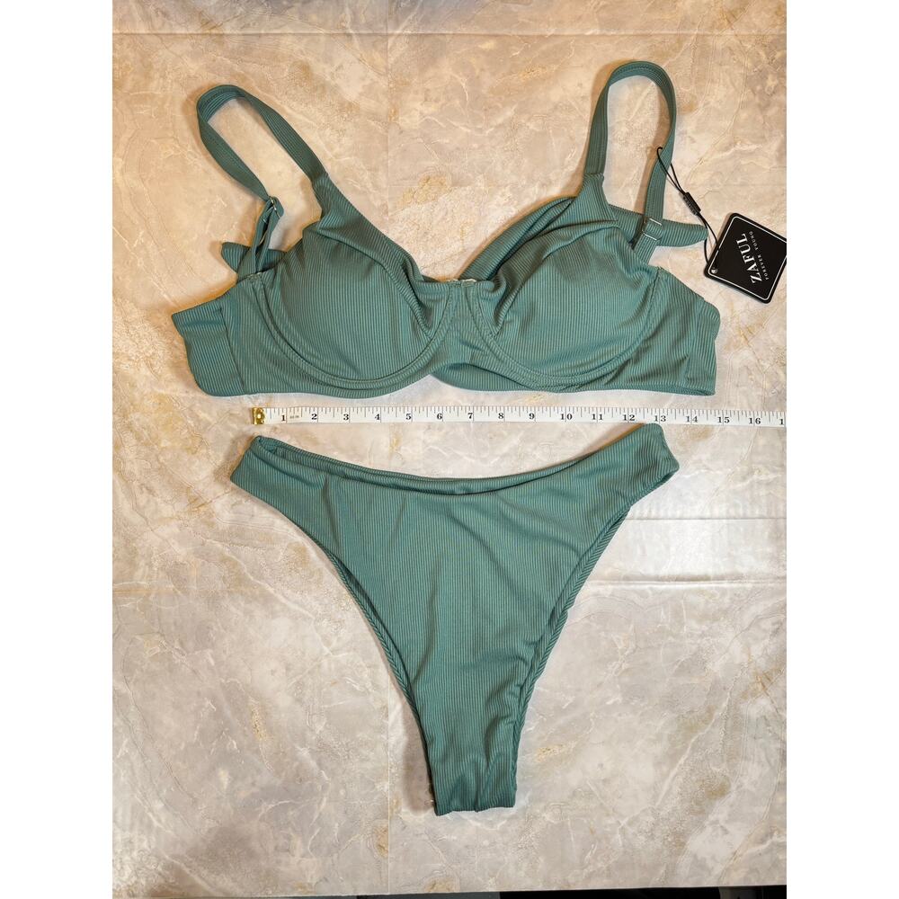NWT Zaful Sage Green Ribbed Bikini Set  Size 6